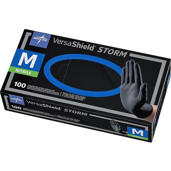 Medline VersaShield STORM, Disposable Gloves, 2.8 mil Palm, Nitrile, Powder-Free, M, 100 PK, Black MIIMG6112 - main